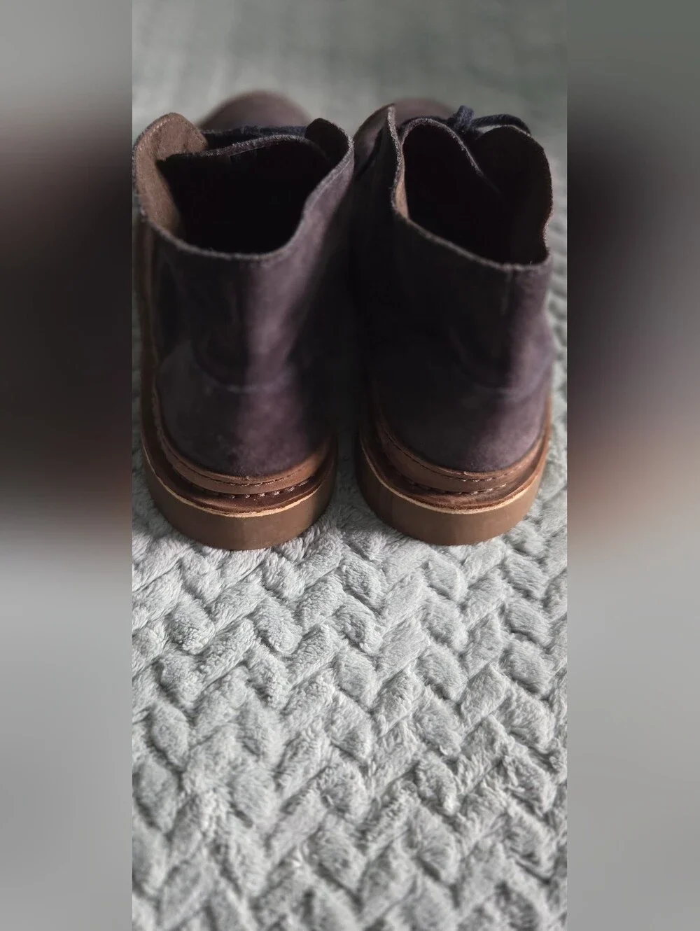 Clarks Navy Suede Chukka Boots with Brown Trim